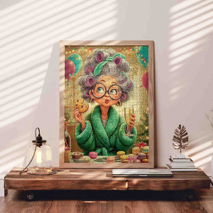 Happy Grandma Driking ChampagneJigsaw Puzzle