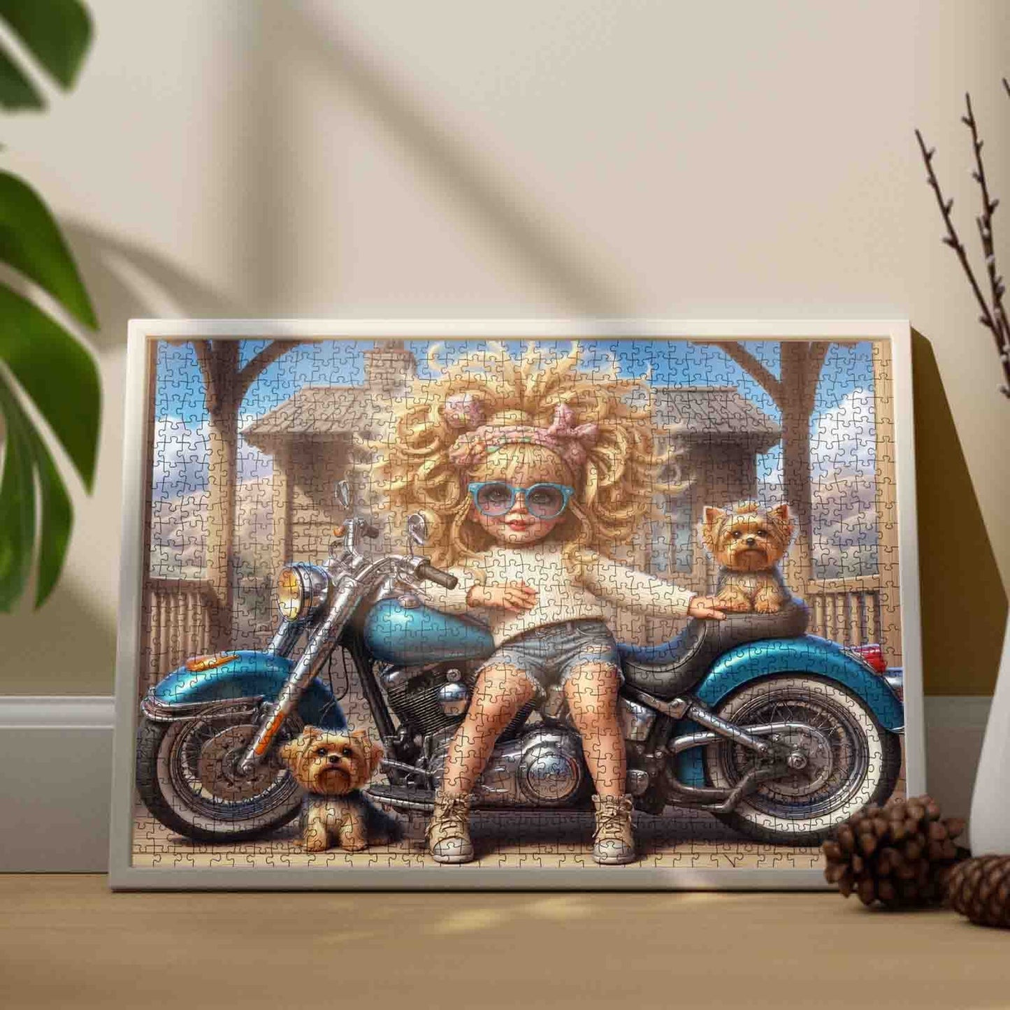 Cool Biker Girl and Pups Jigsaw Puzzle