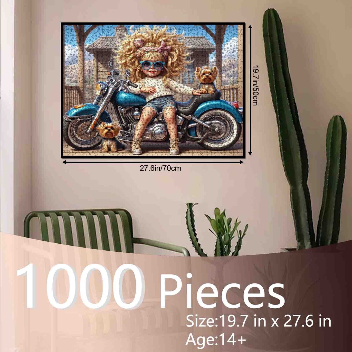 Cool Biker Girl and Pups Jigsaw Puzzle
