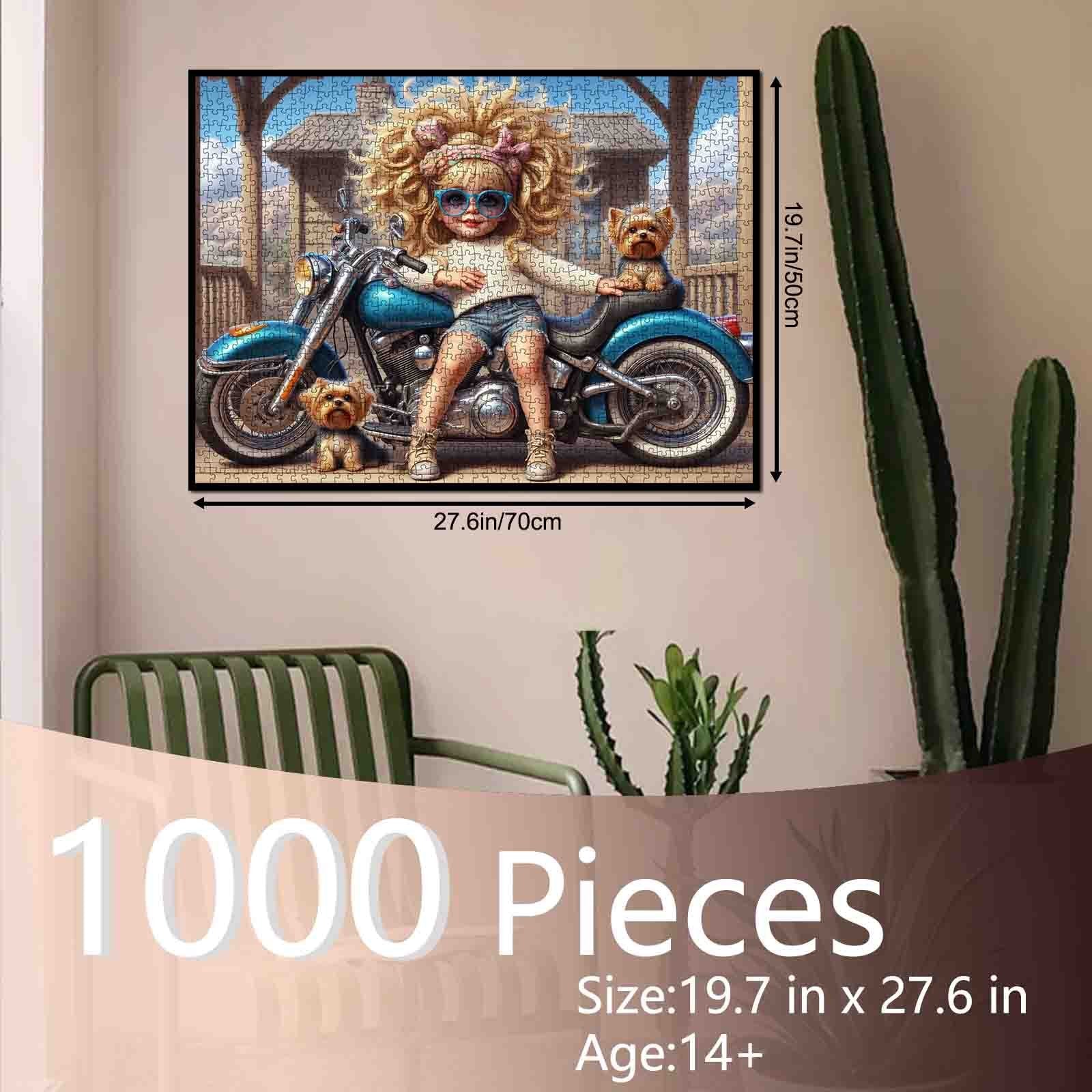 Cool Biker Girl and Pups Jigsaw Puzzle