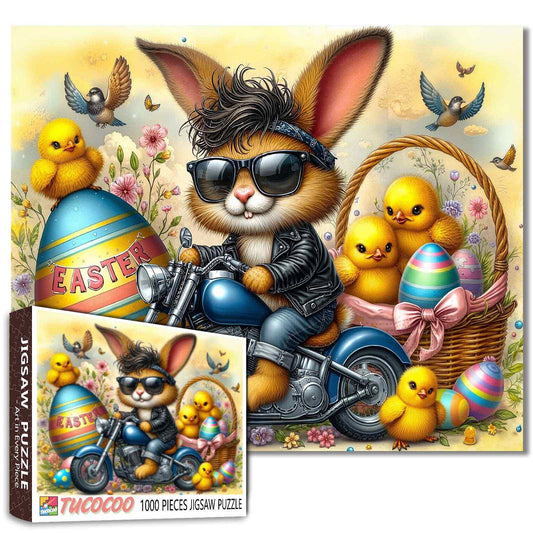 Cool Bunny Biker Easter Chick Ride Jigsaw Puzzle