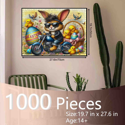Cool Bunny Biker Easter Chick Ride Jigsaw Puzzle