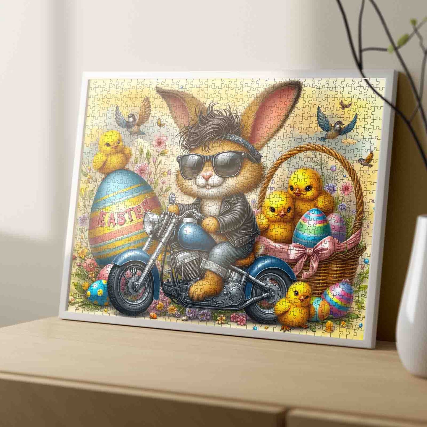 Cool Bunny Biker Easter Chick Ride Jigsaw Puzzle
