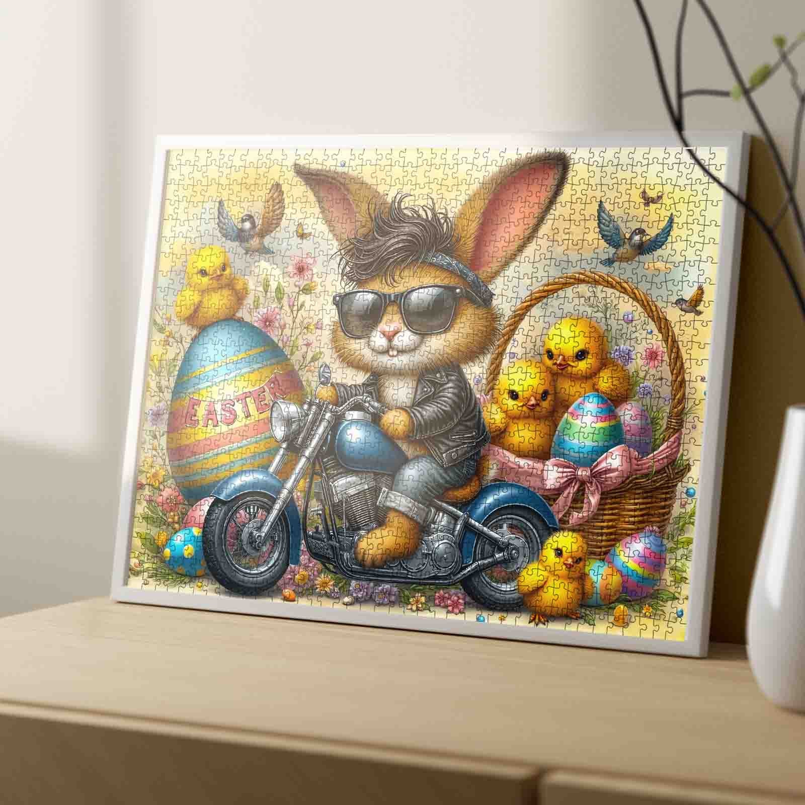 Cool Bunny Biker Easter Chick Ride Jigsaw Puzzle