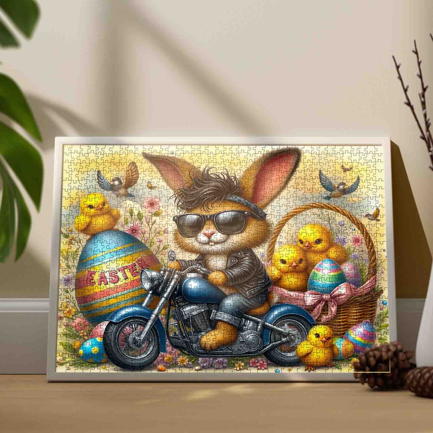 Cool Bunny Biker Easter Chick Ride Jigsaw Puzzle