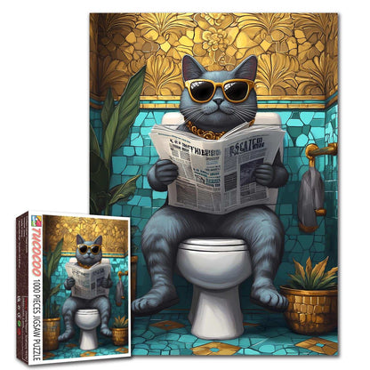 Cool Cat Bathroom Humor Jigsaw Puzzle