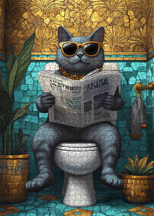 Cool Cat Bathroom Humor Jigsaw Puzzle