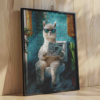 Cool Llama Reading Newspaper Bathroom Scene Jigsaw Puzzle