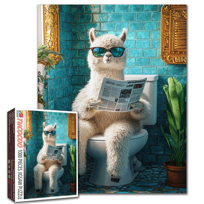 Cool Llama Reading Newspaper Bathroom Scene Jigsaw Puzzle