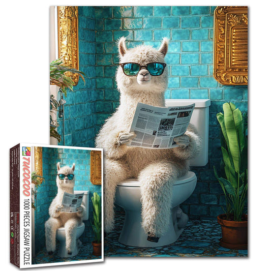 Cool Llama Reading Newspaper Bathroom Scene Jigsaw Puzzle