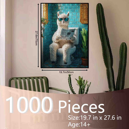 Cool Llama Reading Newspaper Bathroom Scene Jigsaw Puzzle