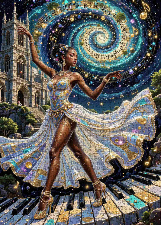 Cosmic Ballet Dancer Under Starry Spiral Jigsaw Puzzle