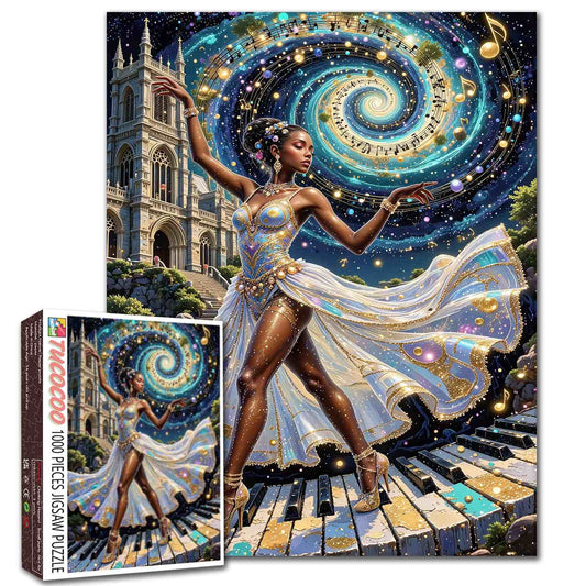 Cosmic Ballet Dancer Under Starry Spiral Jigsaw Puzzle