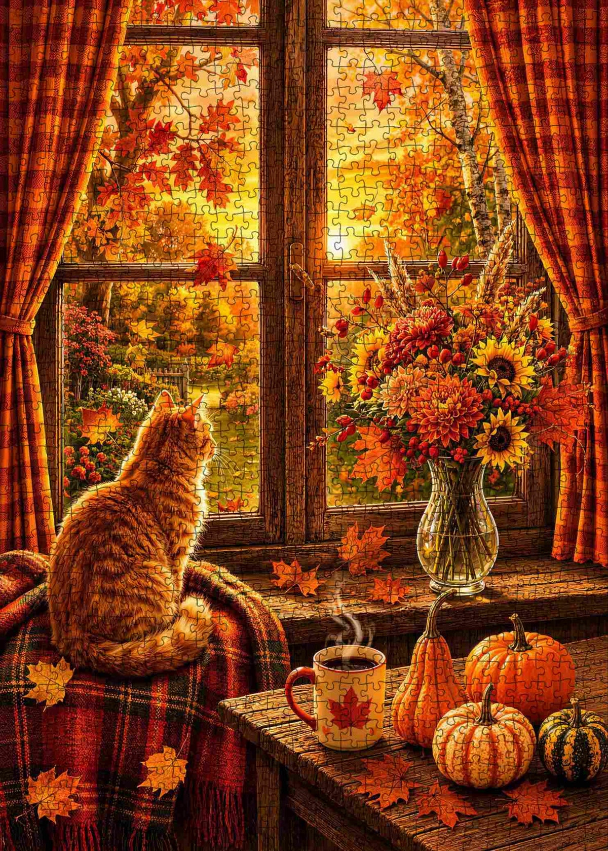 Cozy Autumn Cat Window View Jigsaw Puzzle