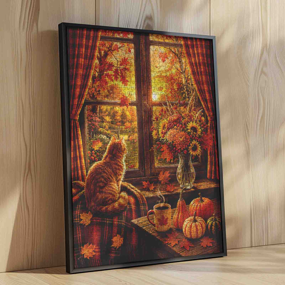 Cozy Autumn Cat Window View Jigsaw Puzzle