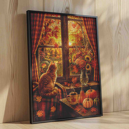 Cozy Autumn Cat Window View Jigsaw Puzzle