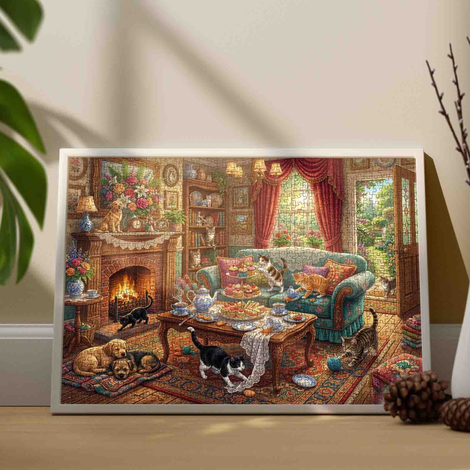 Cozy Cat Tea Party Jigsaw Puzzle
