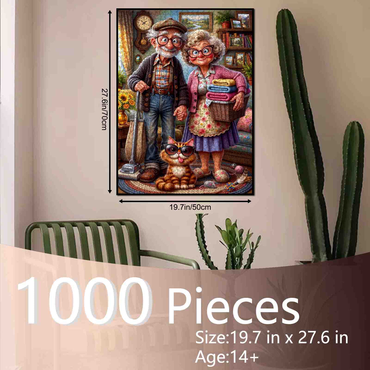 Cozy Grandma Grandpa and Cat Jigsaw Puzzle