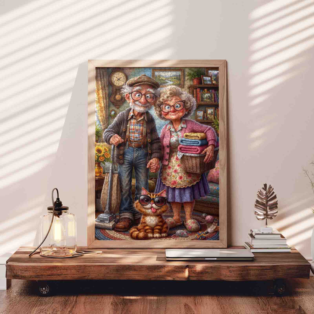 Cozy Grandma Grandpa and Cat Jigsaw Puzzle