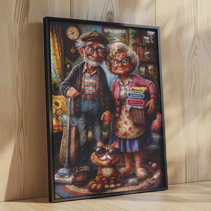 Cozy Grandma Grandpa and Cat Jigsaw Puzzle