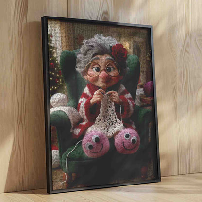 Cozy Grandma Knitting by Warm Hearth Jigsaw Puzzle