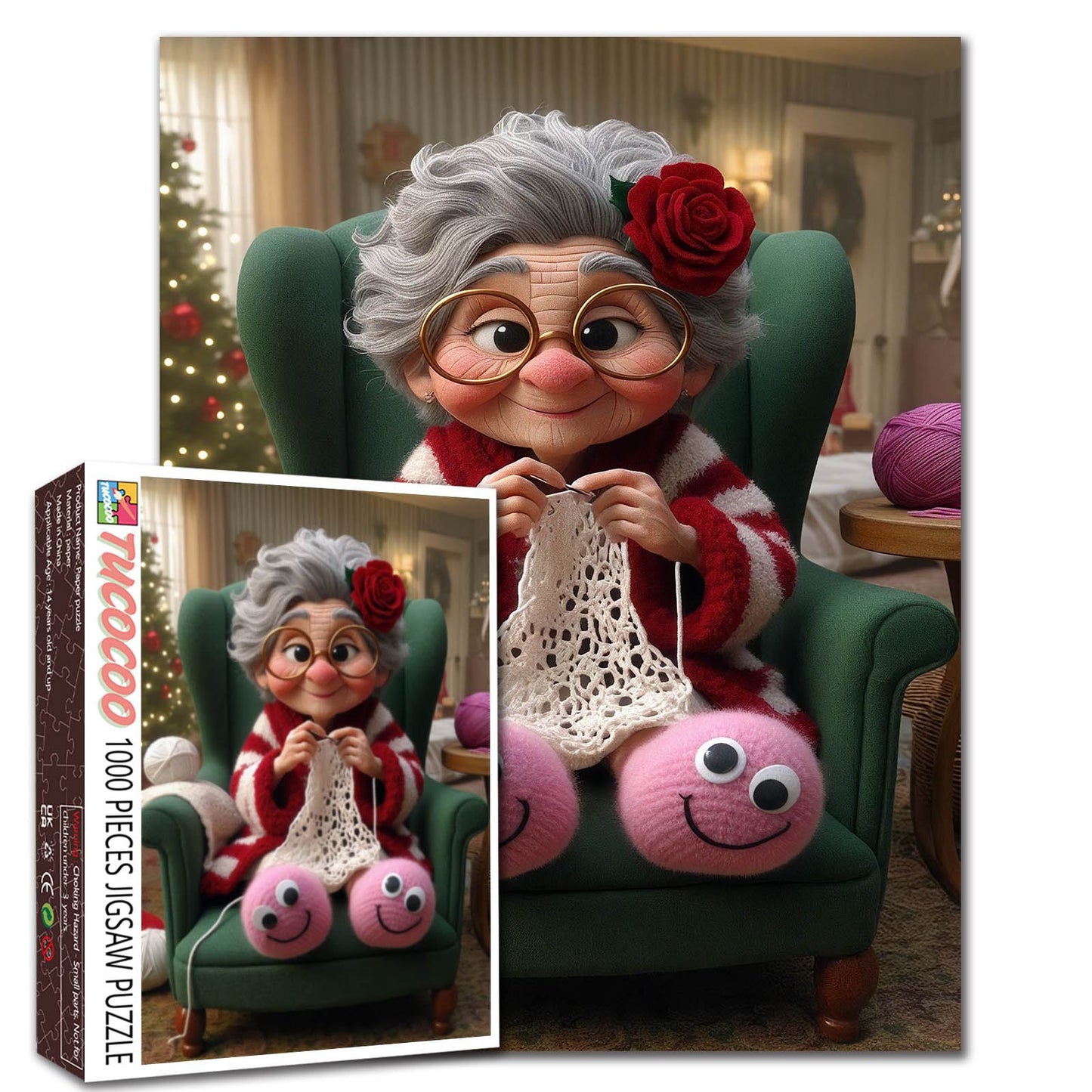 Cozy Grandma Knitting by Warm Hearth Jigsaw Puzzle