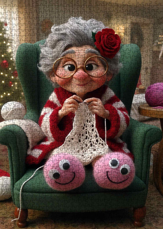 Cozy Grandma Knitting by Warm Hearth Jigsaw Puzzle