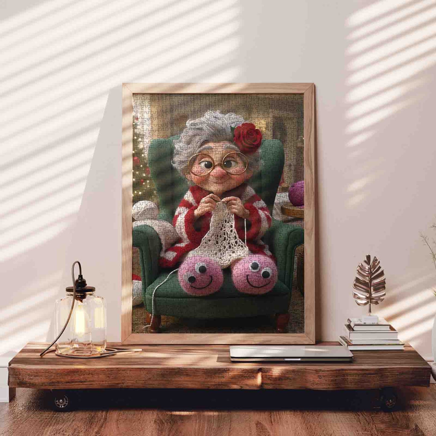 Cozy Grandma Knitting by Warm Hearth Jigsaw Puzzle