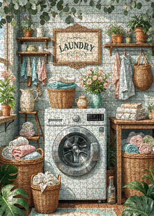 Cozy Green Laundry Room Jigsaw Puzzle