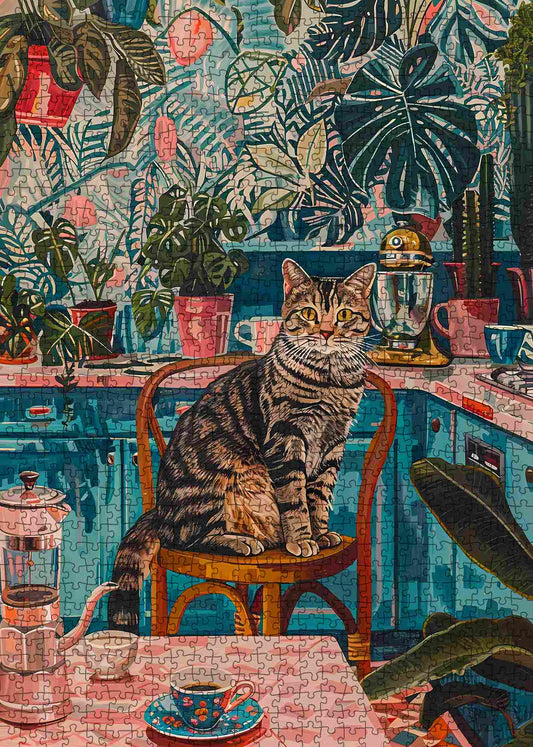 Cozy Kitchen Cat Illustration Jigsaw Puzzle