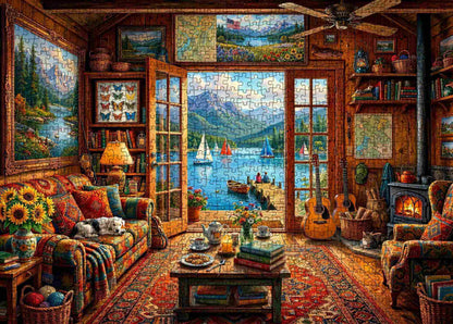 Cozy Lakeside Cabin Retreat Jigsaw Puzzle