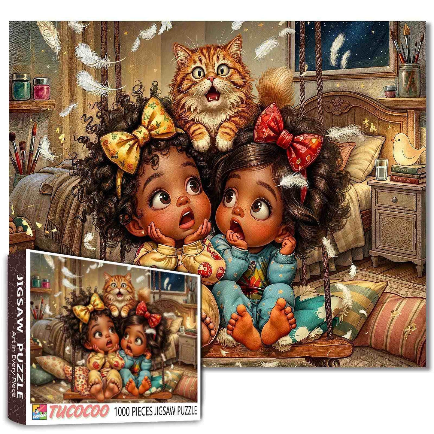Cozy Pillow Fight Girls Jigsaw Puzzle
