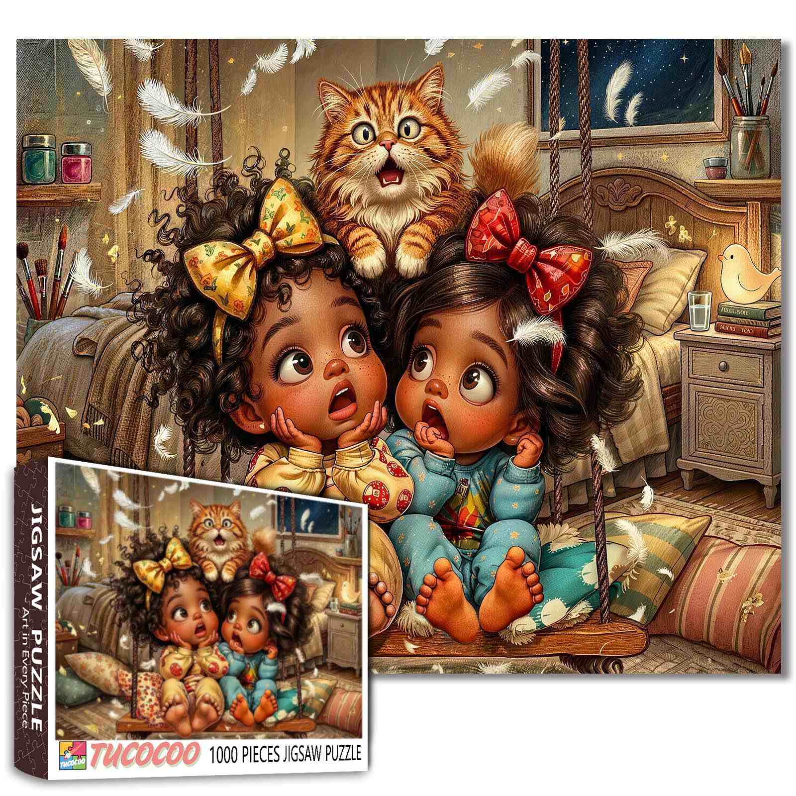 Cozy Pillow Fight Girls Jigsaw Puzzle