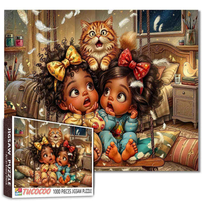Cozy Pillow Fight Girls Jigsaw Puzzle