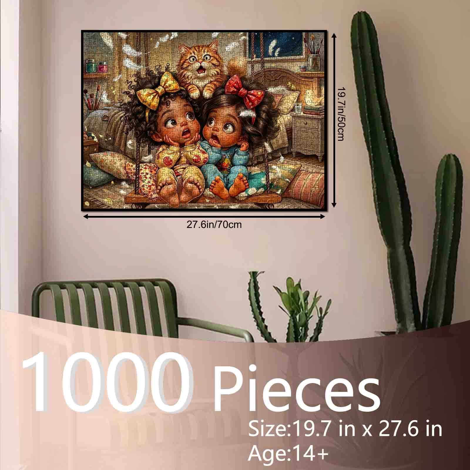 Cozy Pillow Fight Girls Jigsaw Puzzle