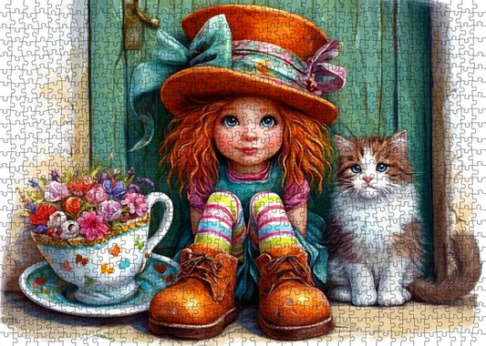 Cozy Window Seat Girl With Cat Jigsaw Puzzle