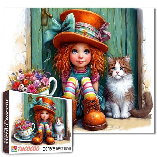 Cozy Window Seat Girl With Cat Jigsaw Puzzle