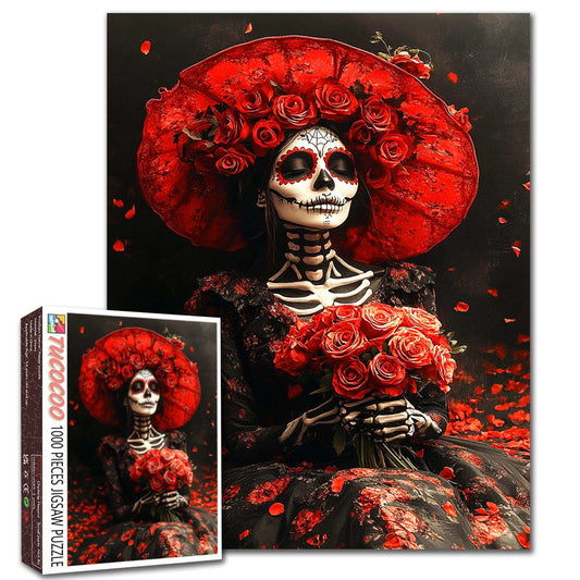 Crimson Rose Skeleton Lady Jigsaw Puzzle