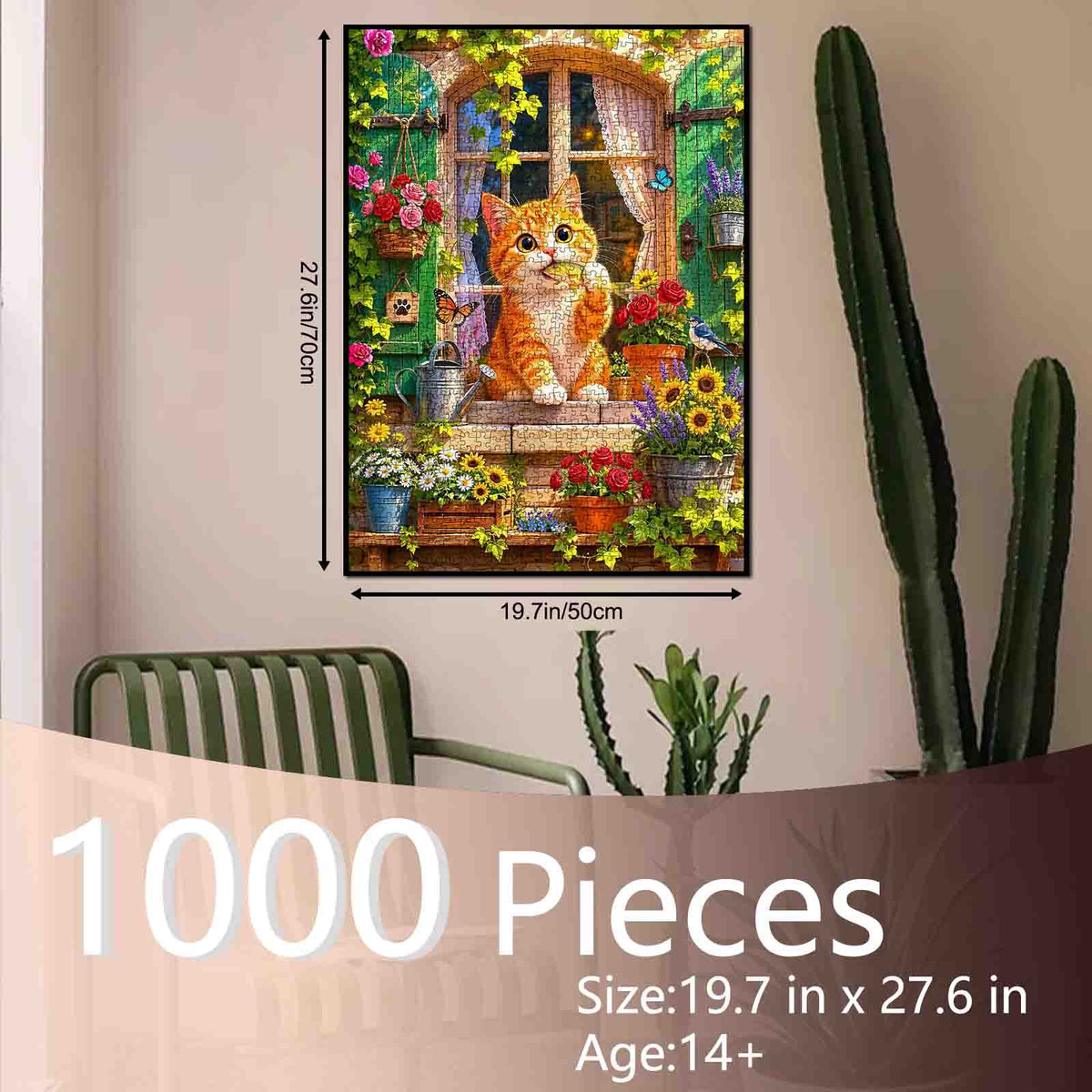Curious Orange Cat Garden Window Jigsaw Puzzle