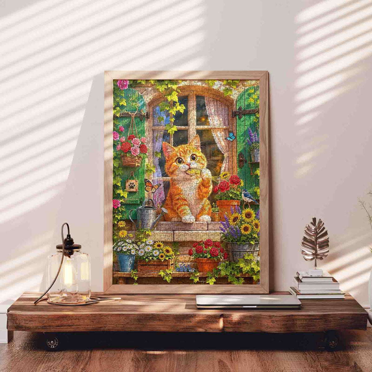 Curious Orange Cat Garden Window Jigsaw Puzzle