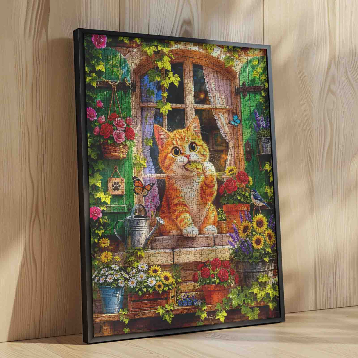 Curious Orange Cat Garden Window Jigsaw Puzzle
