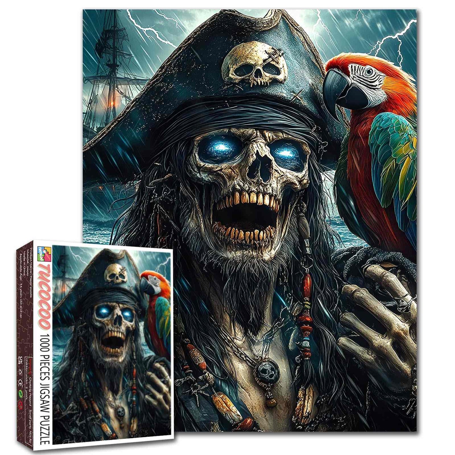 Cursed Pirate Skull Parrot Jigsaw Puzzle
