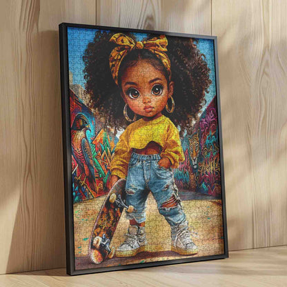 Cute Afro Girl Skateboard Street Art Jigsaw Puzzle