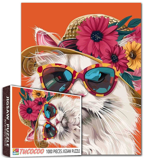 Cute Cat Wear Sunglass Jigsaw Puzzle