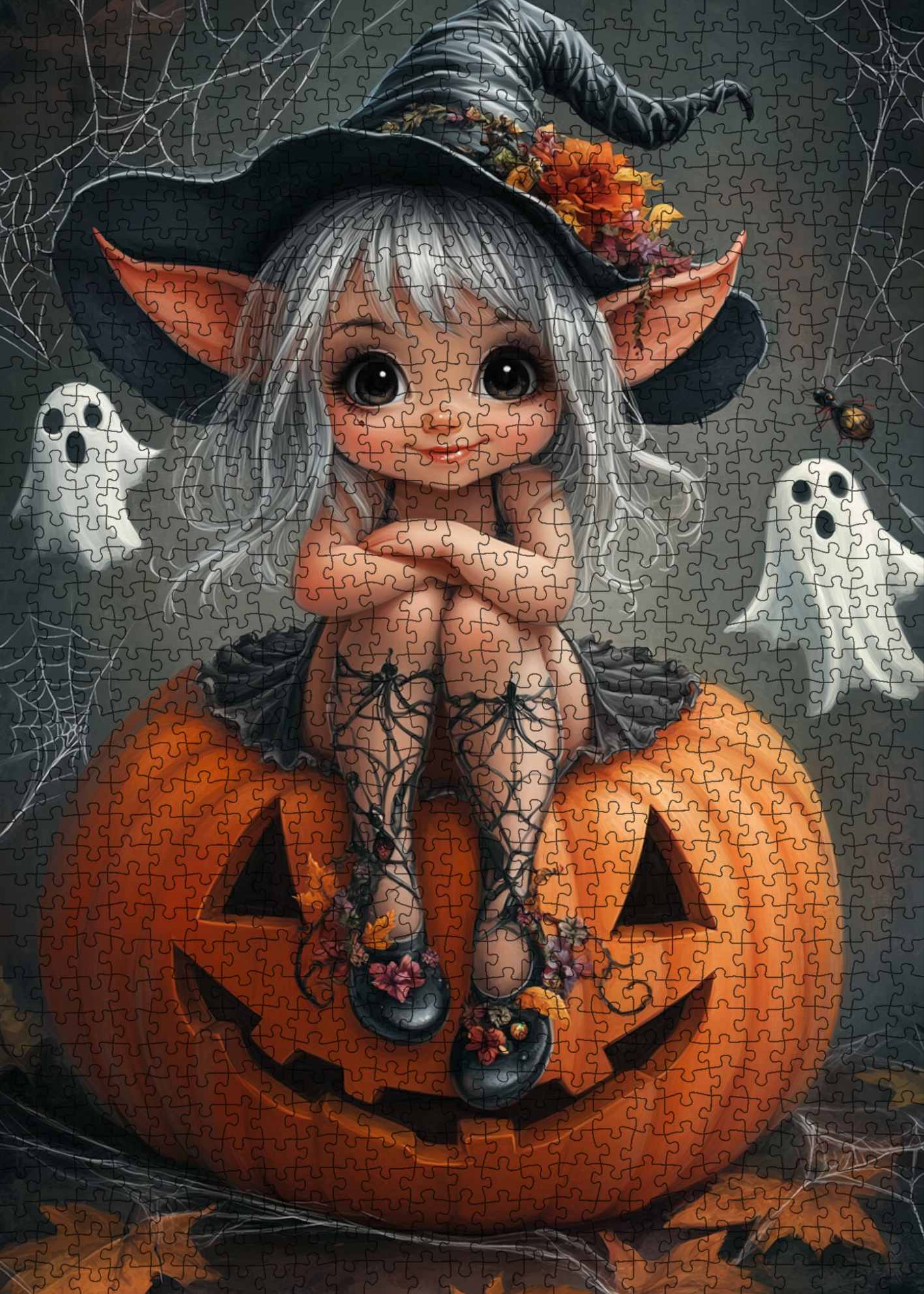 Cute Little Witch on Pumpkin Jigsaw Puzzle