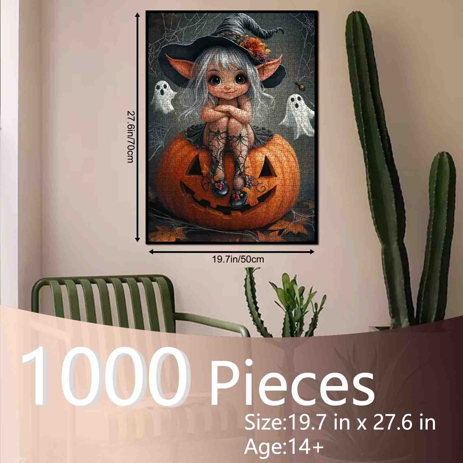 Cute Little Witch on Pumpkin Jigsaw Puzzle