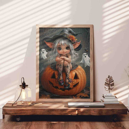 Cute Little Witch on Pumpkin Jigsaw Puzzle