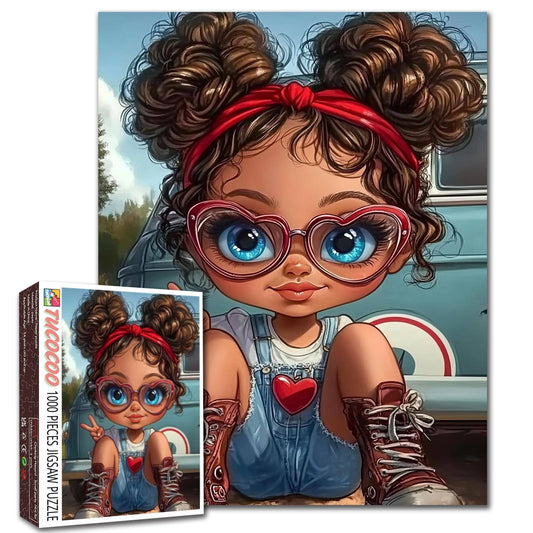 Cute Peace Sign Girl Portrait Jigsaw Puzzle