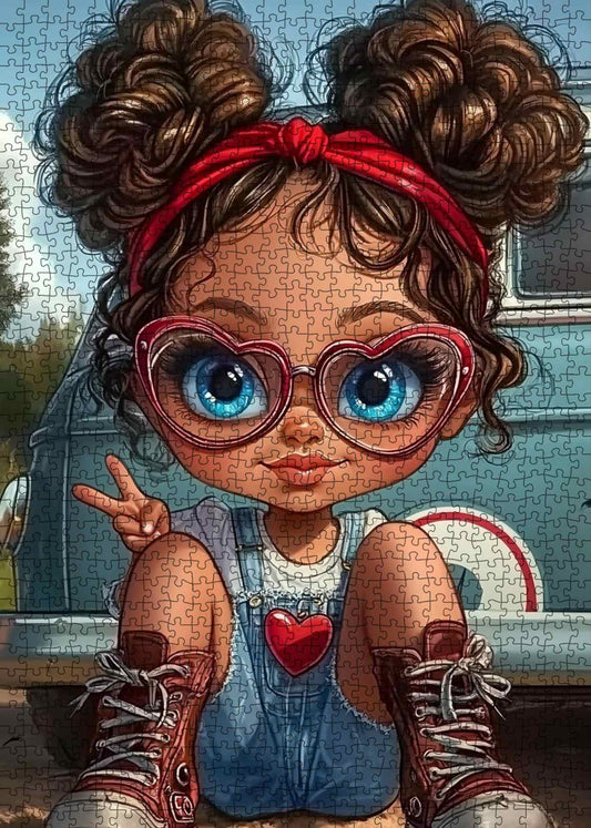Cute Peace Sign Girl Portrait Jigsaw Puzzle