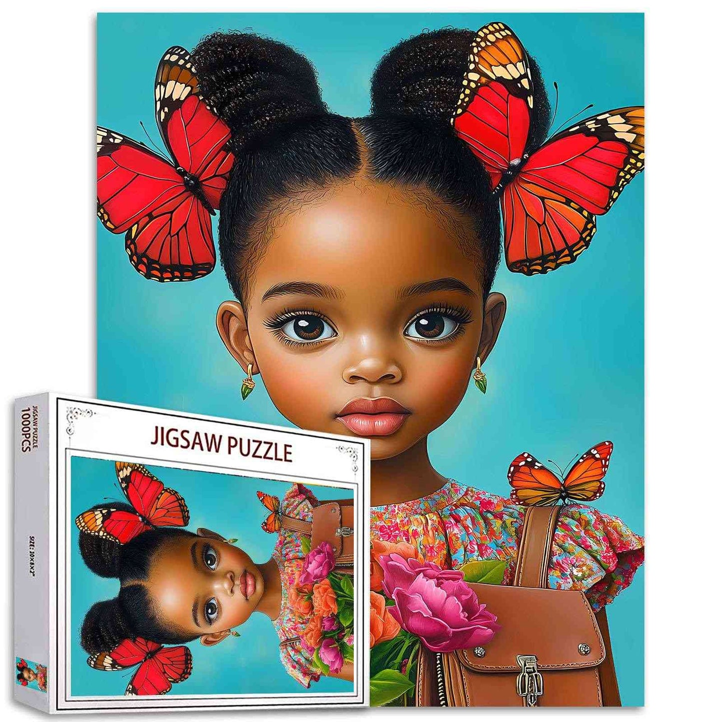 Puzzle Fille Papillon avec Fleurs